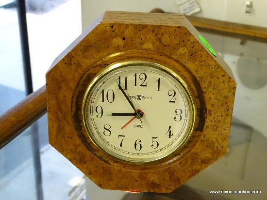 HOWARD MILLER QUARTZ OAK ALARM CLOCK MEASURES 5"T X 5"W