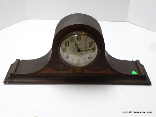 INGRAM TAMBOUR MANTEL CLOCK 8 DAY MOVEMENT WITH TIME AND STRIKE. MEASURES 9.5" T X 22 3/8" W. RETAIL