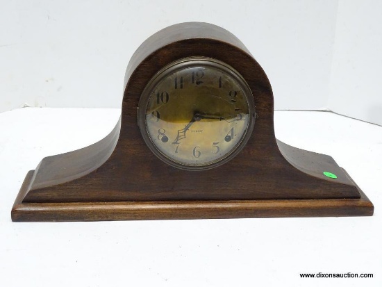 WILLIAM GILBERT TAMBOUR MANTLE CLOCK. 8-DAY MOVEMENT, T / S. MEASURES 9.5" T X 19" W.