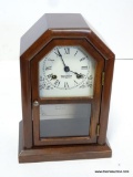 NEW ENGLAND 8 DAY MANTLE CLOCK WITH TIME AND STRIKE. 11.5'' TALL 8'' WIDE. RETAIL PRICE $425