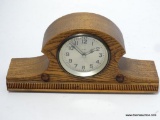 MINI NEW HAVEN OAK CASE TAMBOUR MARRIAGE MANTLE CLOCK. MEASURES 6