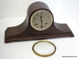 OAK WATERBURY TAMBOUR SILEUCEN 8 DAY MANTLE CLOCK WITH TIME, STRIKE AND CHIME. MEASURES 10.25