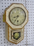 WATERBURY MINI SCHOOL HOUSE 8-DAY CLOCK WITH TIME ONLY. HAS ORIGINAL PAINT. MEASURES 17.5