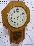 RIDGEWAY SCHOOL HOUSE OAK CASE CLOCK WITH CHIME. MEASURES 25