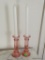 (1ST FLR BR) PAIR OF PINK GLASS CANDLESTICK HOLDERS WITH CANDLES: 7