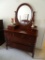 (2ND FLR MASTER BR) DAVIS MAHOGANY 2 OVER 3 OVER 2 DRAWER MIRRORED DRESSER WITH SPOOL LEGS: