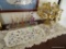 (2ND FLR MASTER BR) MISC. LOT: 5 PERFUME BOTTLES ON SWAN DECORATED TRAY. A FLORAL TRAY FROM ANDREA