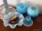 (2ND FLR BR 1) 4 PIECES OF POSSIBLY UNSIGNED FENTON GLASS: 2 BLUE HOBNAIL RUFFLED EDGED VASES. 1