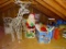 (ATTIC) SECTION TO THE RIGHT OF STAIRS: MECHANICAL LIGHT UP CHRISTMAS DEER. LIGHT UP SANTA. BASKETS.