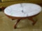 (SUNROOM) VICTORIAN MARBLE TOP COFFEE TABLE WITH ROSE CARVED SKIRT: 34