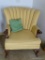 (SUNROOM) MAHOGANY QUEEN ANNE ARM CHAIR WITH BRASS STUDDING AROUND THE ARMS: 29