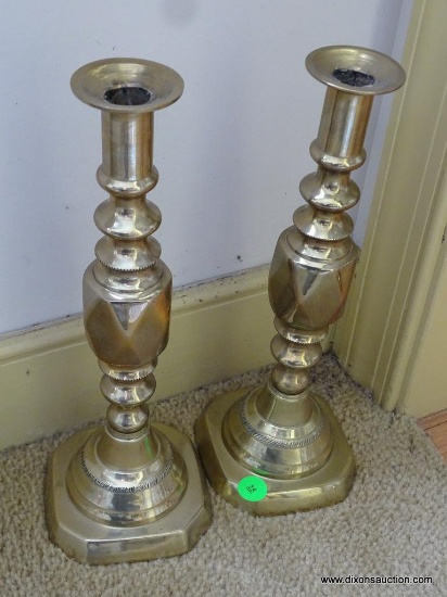 (DR) PAIR OF BRASS 11.5" TALL CANDLESTICK HOLDERS.