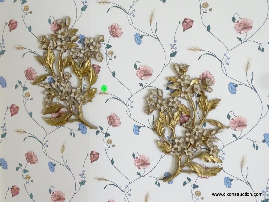 (FRONT HALL) PAIR OF GOLD GILT FLORAL WALL DECORATIONS: 9"x13"