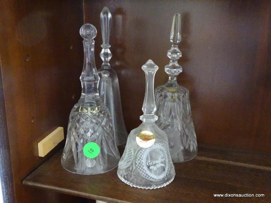 (SUNROOM) LOT OF 4 CRYSTAL BELLS: 1 LENOX FULL LEAD CRYSTAL BELL. 1 ARTMARK 24% LEAD CRYSTAL BELL. 1