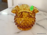 (1ST FLR BR) FENTON AMBER GLASS HOBNAIL RUFFLED EDGE VASE: 4