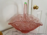 (1ST FLR BR) LE SMITH PINK GLASS HANDLED BANANA BOWL IN THE DIAMOND PATTERN: 14.5