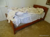 (2ND FLR BACK BR) PINE TWIN SIZE BED WITH WOODEN RAILS: 41.5