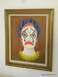 (2ND FLR BACK BR) FRAMED AND MATTED OIL ON CANVAS OF A LADY CLOWN SIGNED MABLE ABBOTT IN BRONZE