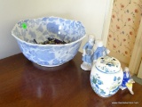 (2ND FLR BR 1) MISC. LOT: BLUE AND WHITE FLORAL BOWL WITH POTPOURRI. PAIR OF OCCUPIED JAPAN