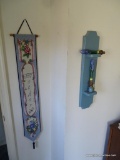 (2ND FLR BR 1) 2 WALL HANGING ITEMS: 1 CANDLESTICK HOLDER WITH UPPER SHELF: 5.5