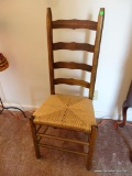 (2ND FLR BR 2) ANTIQUE LADDER BACK RUSH BOTTOM CHAIR: 18