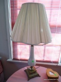 (2ND FLR BR 2) BRASS AND PORCELAIN LAMP WITH SHADE AND FINIAL: 7