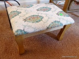 (2ND FLR BR 2) SMALL MAPLE AND UPHOLSTERED STOOL: 15