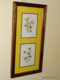 (DR) FRAMED AND DOUBLE MATTED CROSS STITCHING OF BUTTERFLIES. IN WOODEN FRAME: 10.5