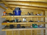 (PORCH) MISC. REMAINING CONTENTS OF SHED: FAST ORANGE CLEANER. WASP SPRAY. 2 BUCKETS. CAULK. SHOP