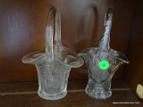 (SUNROOM) 2 GLASS BASKETS (1 IS ETCHED CRYSTAL). BOTH ARE: 6.5
