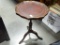 (A4) VERY NICE LEATHER TOP PIE CRUST CANDLE STAND. 12.5'' DIA 20'' TALL.