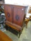 (A1) MAHOGANY SHERATON BLIND DOOR CHINA CABINET WITH 1 DRAWER. INLAID DECORATED. LOCKS AND KEY IS