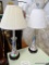 (A5) PAIR OF ORIENTAL FLORAL PAINTED PORCELAIN LAMP WITH SHADE AND FINIAL. HAS ROSEWOOD STYLE BASE: