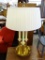 (A6) BRASS 3 LIGHT COLUMNED LAMP WITH SHADE AND FINIAL: 12