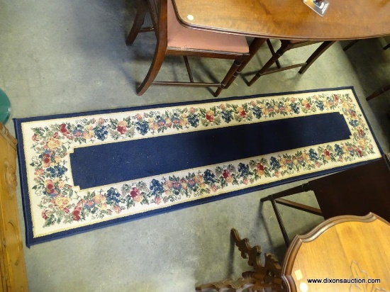 (A1) BLUE AND IVORY FLORAL DECORATED RUNNER. 2FTX7FT 5IN