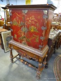 (A3) ANTIQUE CHINOISERIE DECORATED BLIND DOOR CABINET. (RETAIL PRICE $1895) 42X19X64 HAS 1 DRAWER AT
