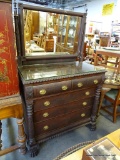 (A3) EMPIRE REVIVAL MAHOGANY 2 OVER 3 DRAWER UNSIGNED BIGG'S PAW FOOT DRESSER WITH SWINGING MIRROR.