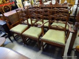 (A3) SET OF 6 QUALITY MAHOGANY RIBBON BACK DINING ROOM CHAIRS. 1 ARM CHAIR AND 5 SIDES. 20X18X38.5