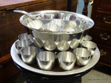 (A3) VINTAGE PEWTER PUNCH BOWL WITH 20 PEWTER CUPS AND TRAY. ALSO INCLUDES STIEFF PEWTER LADLE