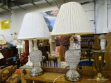 (A3) PAIR OF CUT GLASS LAMPS WITH SHADES. 30'' TALL