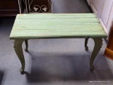 (A3) GREEN WOOD AND IRON BENCH 26X13X15