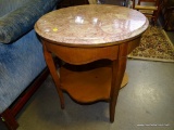 (A3) VINTAGE ROUND MARBLE TOP 2 TIER LAMP TABLE. 22'' DIA 24.5'' TALL ARE