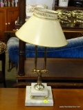 (A3) BRASS AND MARBLE VINTAGE DESK LAMP. IS ADJUSTABLE. APPROX. 16'' TALL