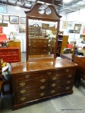 (A4) KNOB CREEK SIGNED TRIPLE DRESSER WITH ATTACHED MIRROR. 3 OVER 6 DRAWERS. 60X20X34.5'' TO THE