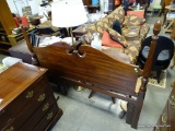 (A4) MAHOGANY QUEEN/FULL SIZE 4 POSTER BED WITH RAILS. 64'' WIDE 54.75'' TALL. IN OVERALL GOOD