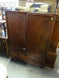 (A4) MAHOGANY STORAGE CABINET WITH 3 DRAWERS AT THE BOTTOM. READY TO BE REPURPOSED FOR ANYTHING YOU