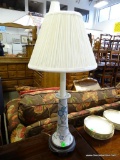 (A4) FLORAL DECORATED CANDLE STICK STYLE LAMP. 24'' TALL GOOD CONDITION