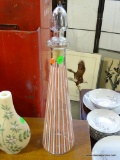 (A5) MID CENTURY RIBBED LIQUOR BOTTLES WITH ORIGINAL STOPPER. 15'' TALL.