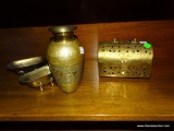 (A5) LOT OF BRASS. INCLUDES 2 MINIATURE BATH TUBS, A BRASS HIDE AWAY BOX, AND A BRASS VASE.