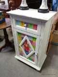(A5) WHITE AND FLORAL PAINTED 1 DRAWER AND 1 DOOR CABINET: 21.5